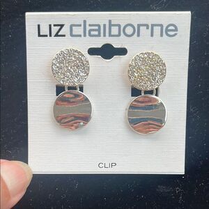 Liz Claiborne Gold and Silver Clip-On Drop Earrings Pave’